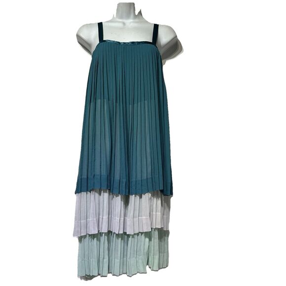 Anthropologie Girls from Savoy Blue Pleated Sleeveless Ombre Blue Tiered Dress 2 - Picture 1 of 9